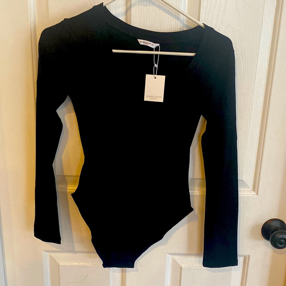 Mangopop black long sleeve body suit. Size small.  NEW WITH TAGS